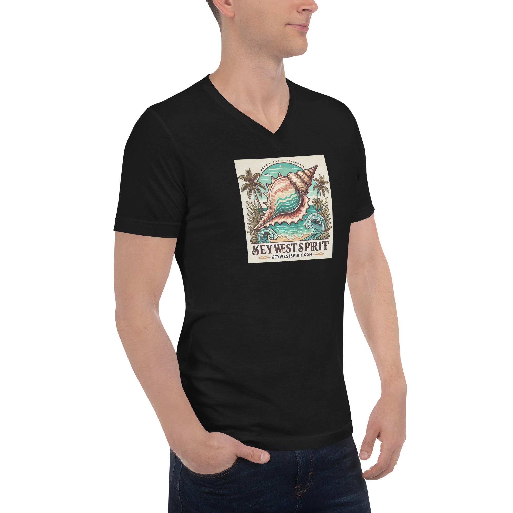 Key West Spirit Conch Shell Unisex Short Sleeve V-Neck T-Shirt Black 2