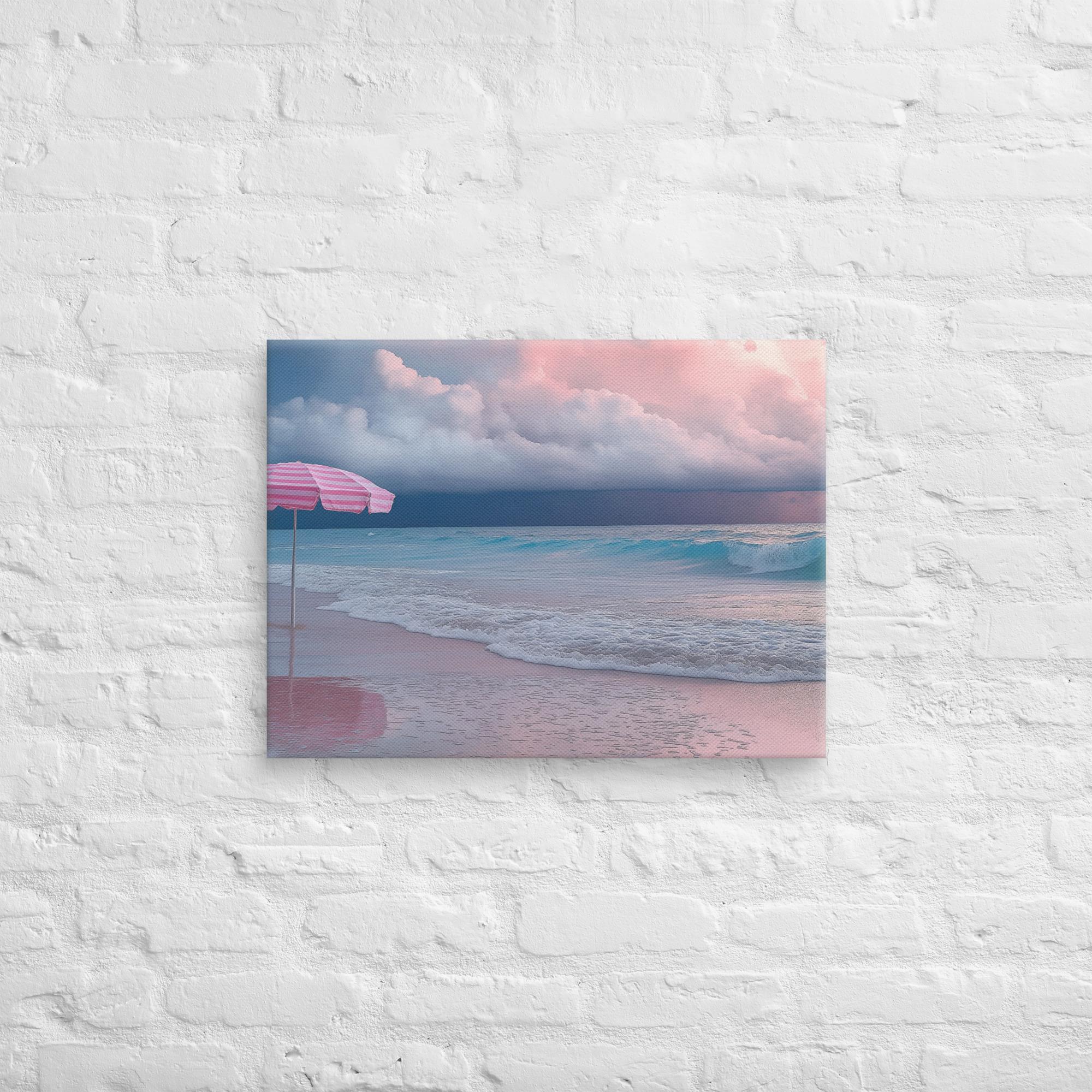 Stormy Beach Sunset Canvas Print with Pink Accents 45