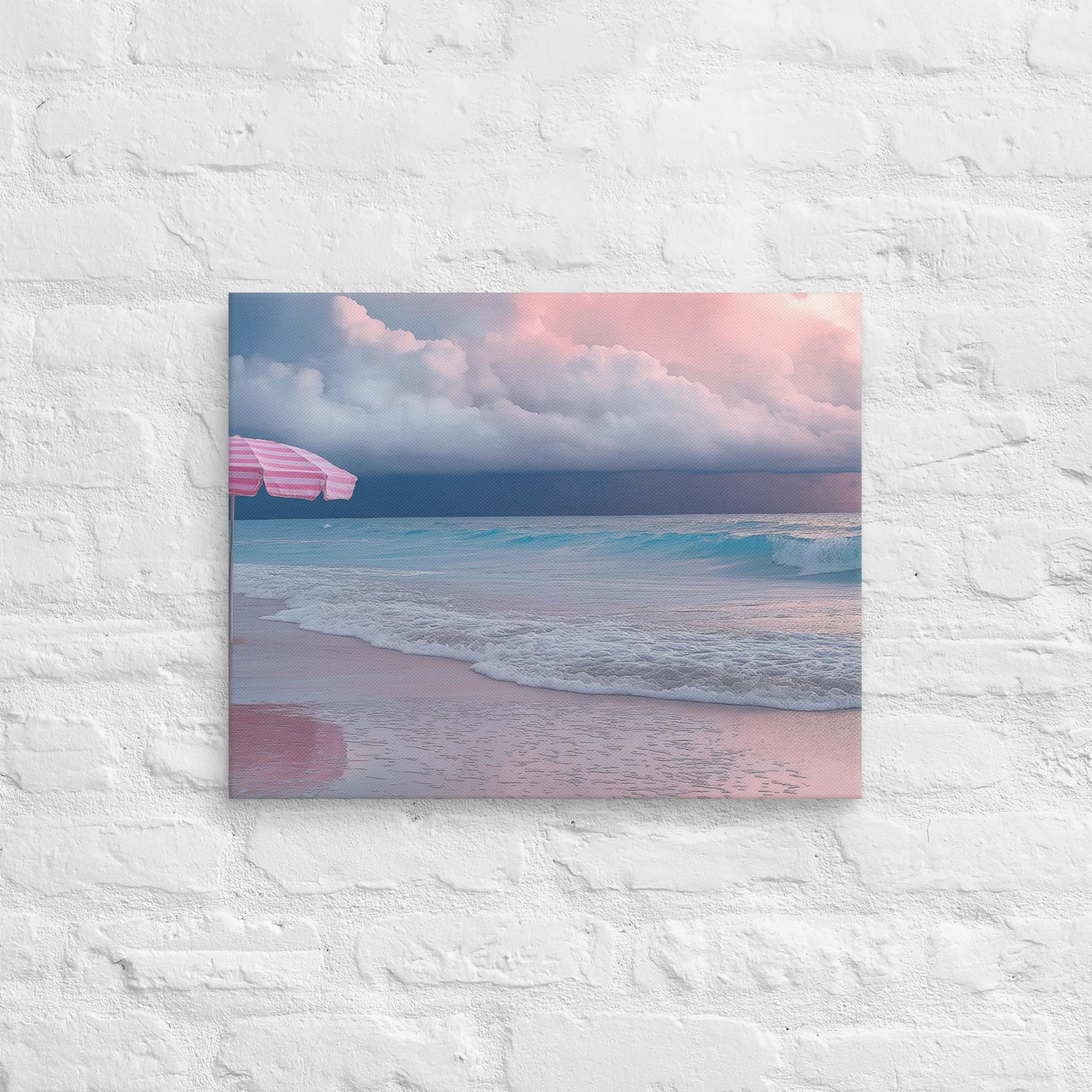 Stormy Beach Sunset Canvas Print with Pink Accents 44