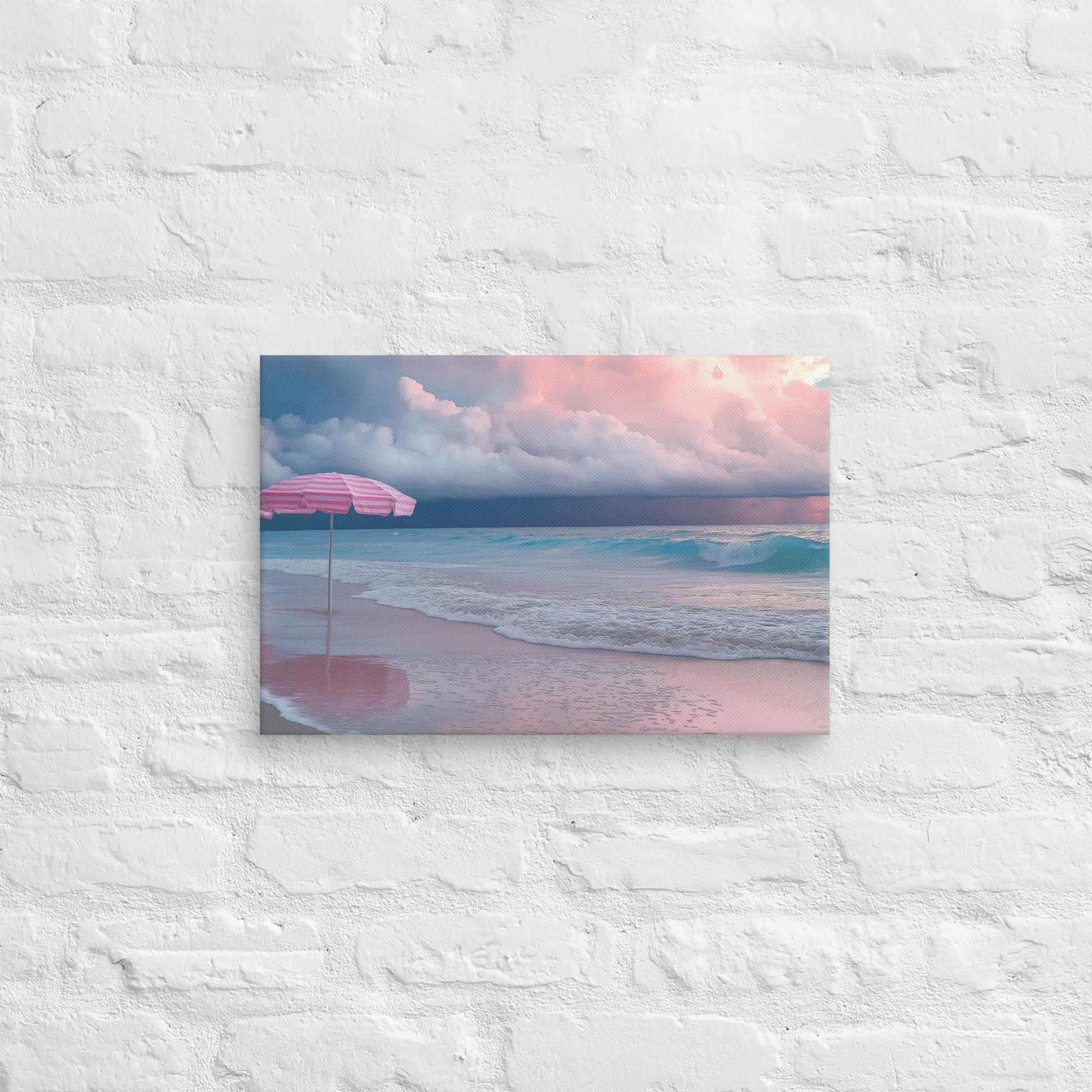 Stormy Beach Sunset Canvas Print with Pink Accents 7