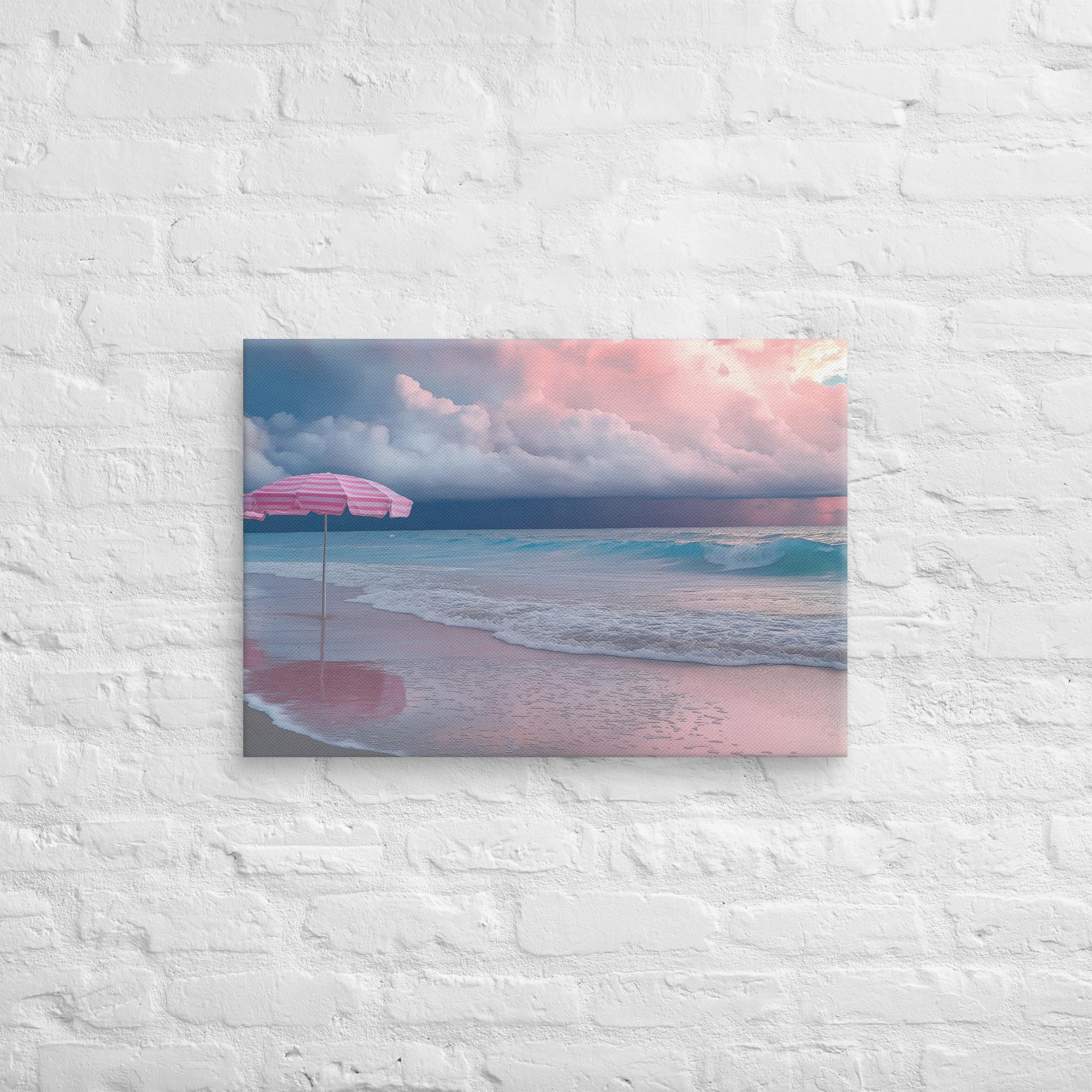 Stormy Beach Sunset Canvas Print with Pink Accents 14