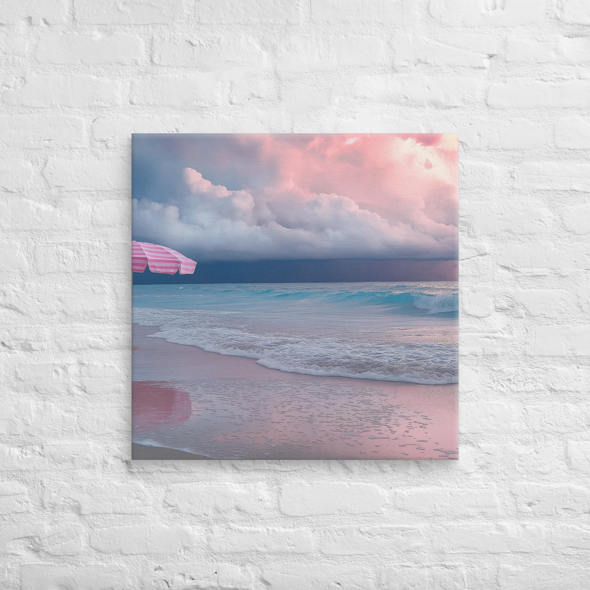 Stormy Beach Sunset Canvas Print with Pink Accents 25