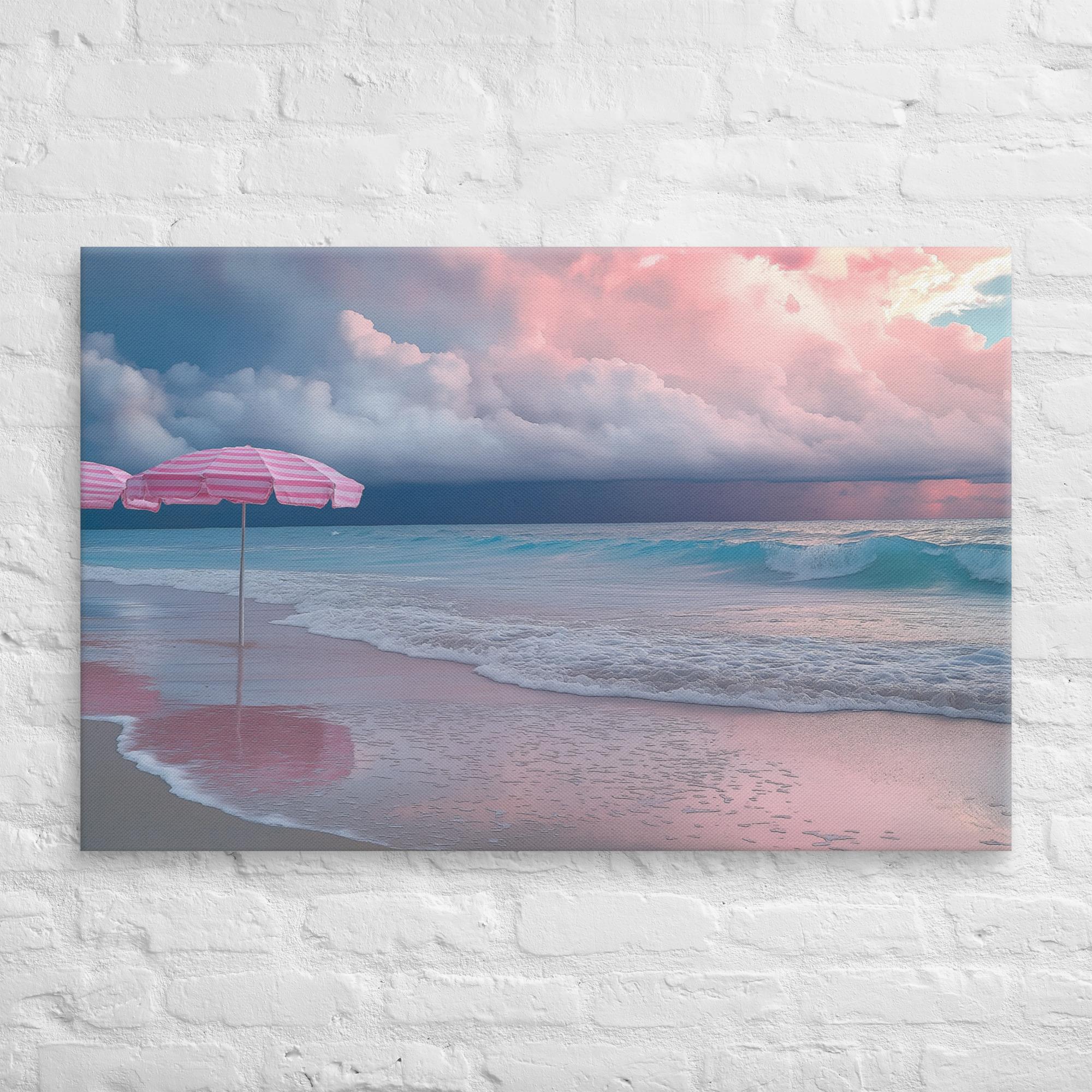 Stormy Beach Sunset Canvas Print with Pink Accents 26