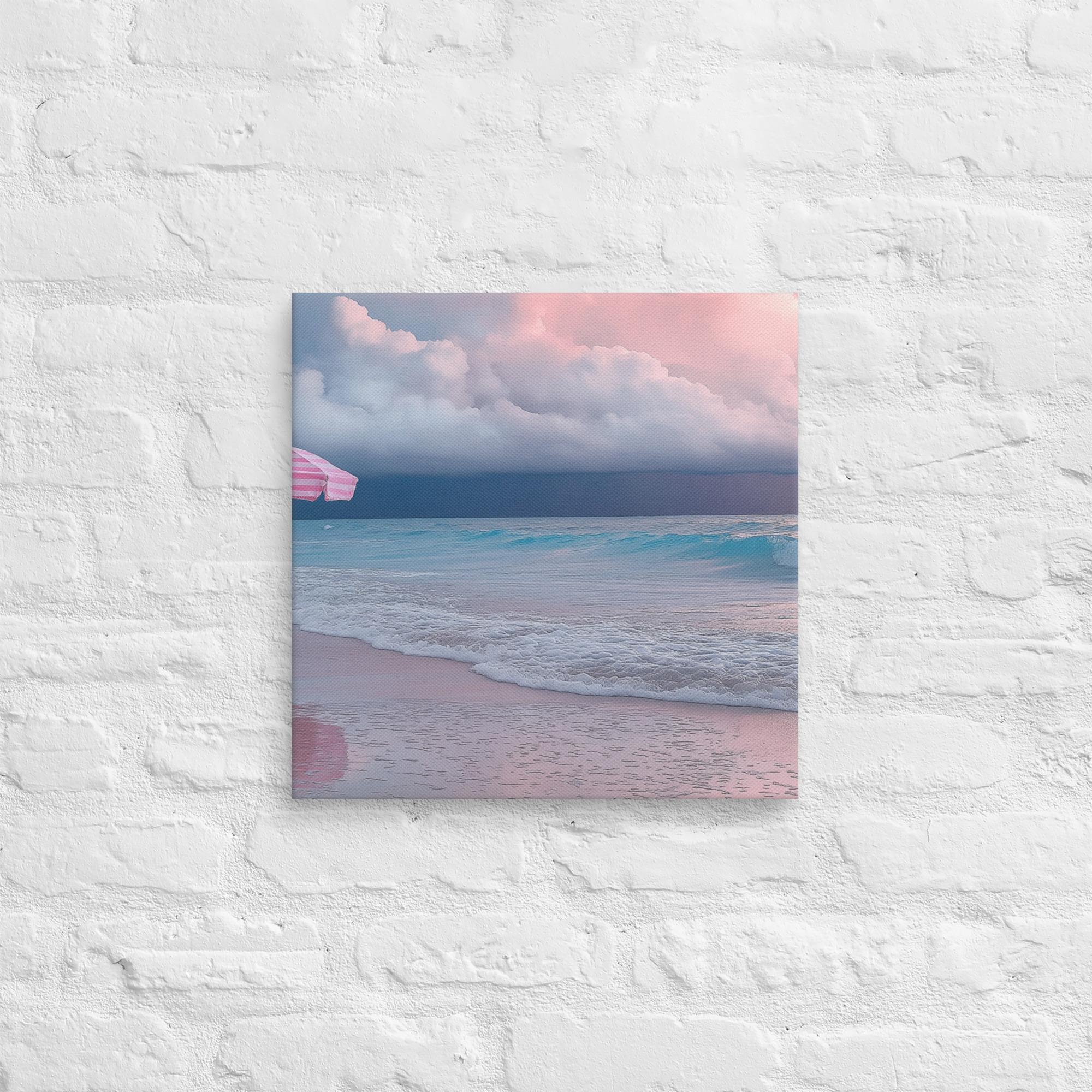 Stormy Beach Sunset Canvas Print with Pink Accents 43