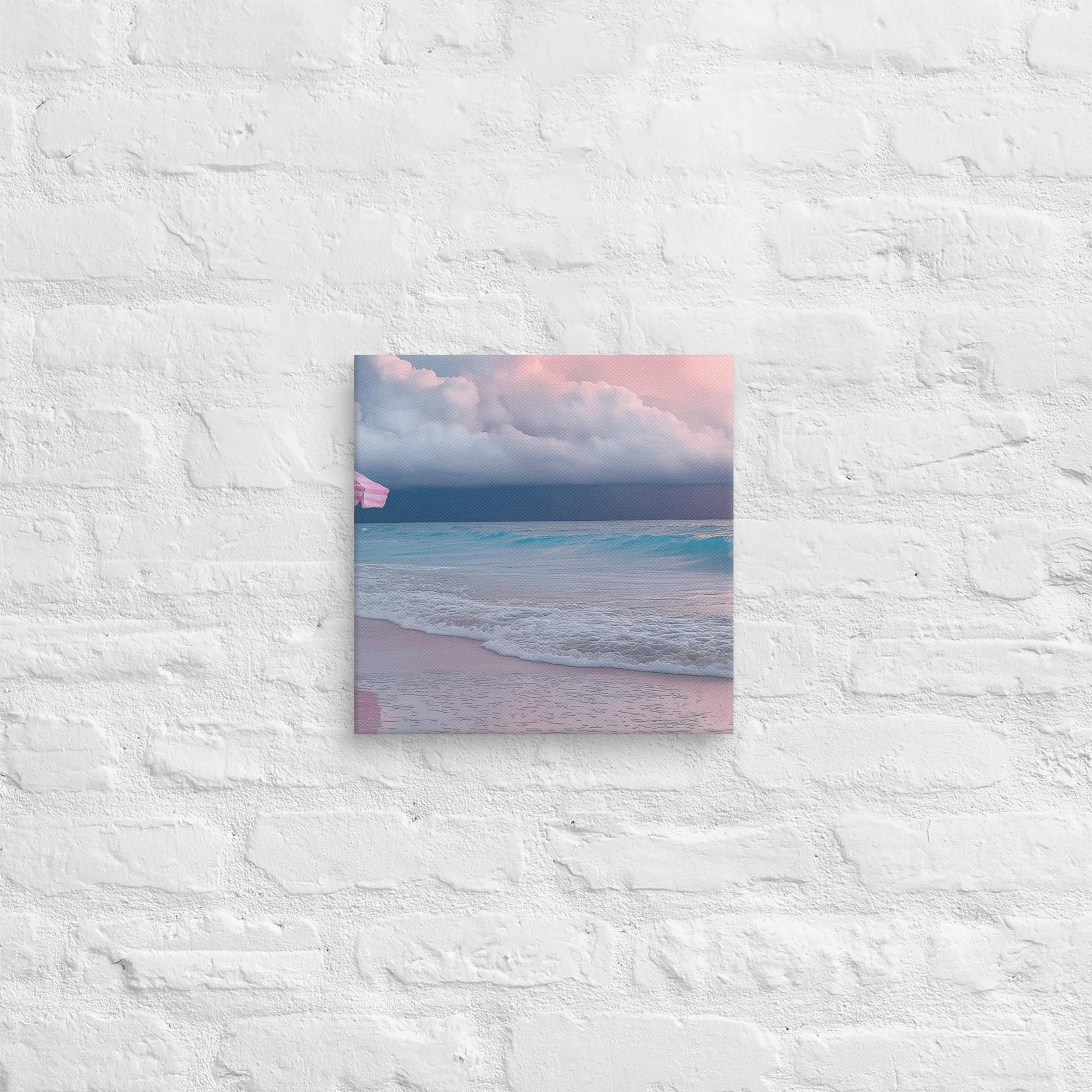 Stormy Beach Sunset Canvas Print with Pink Accents 41