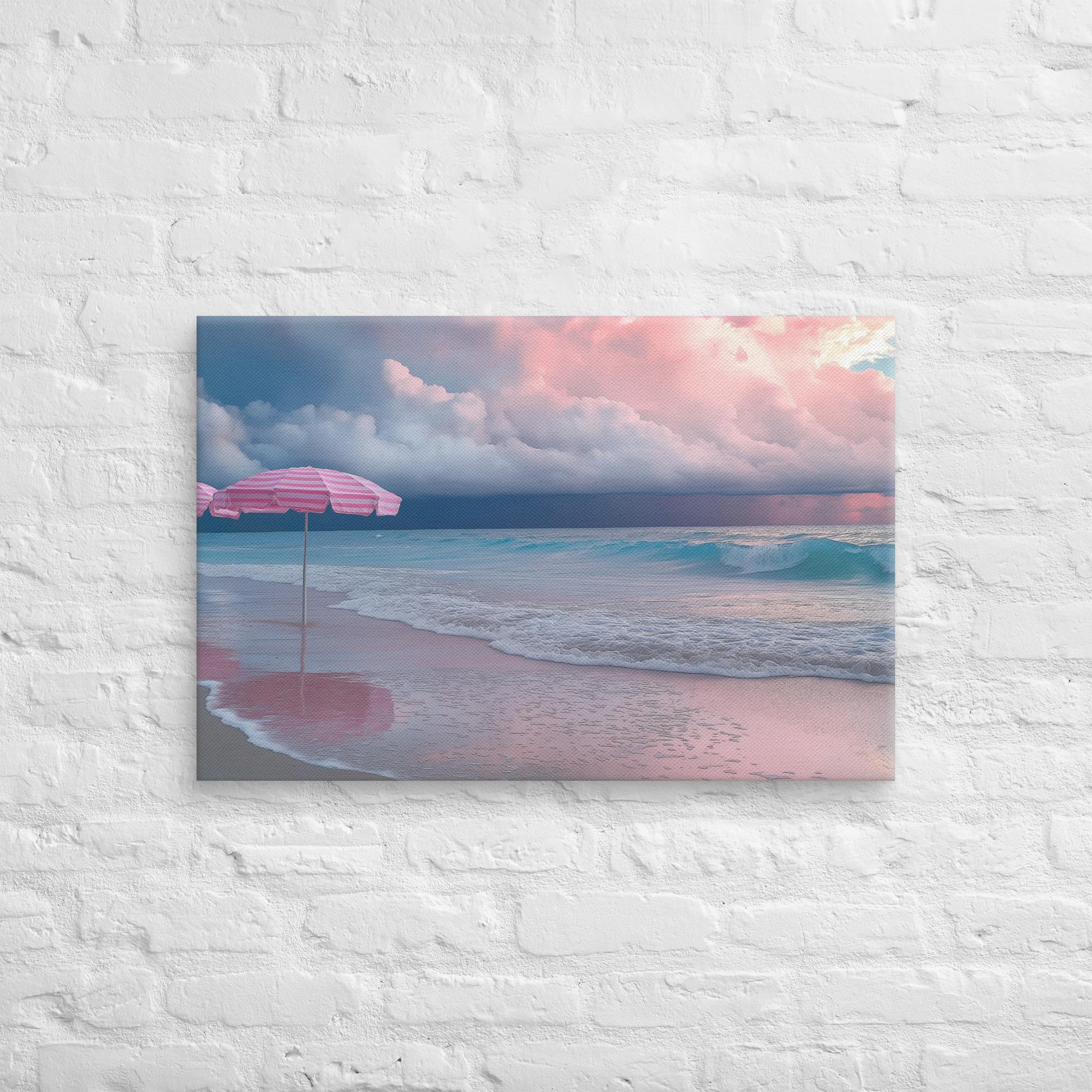 Stormy Beach Sunset Canvas Print with Pink Accents 18