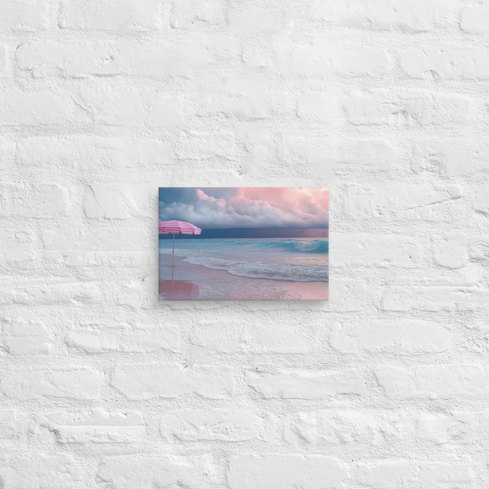 Stormy Beach Sunset Canvas Print with Pink Accents 38