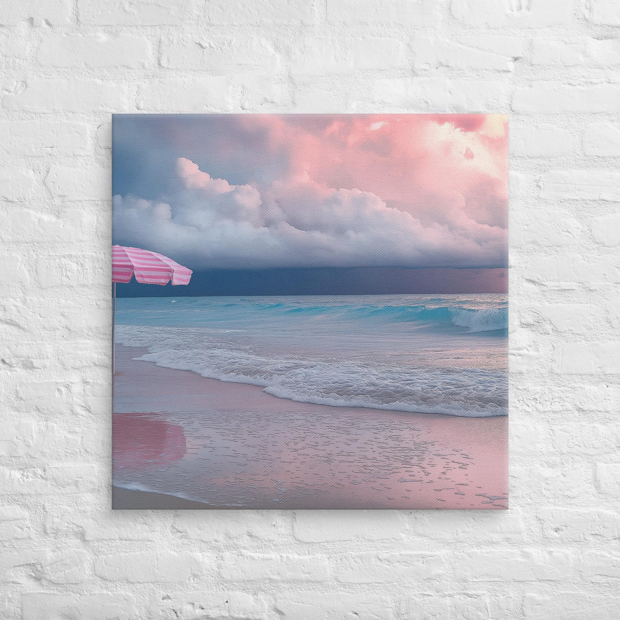 Stormy Beach Sunset Canvas Print with Pink Accents 29