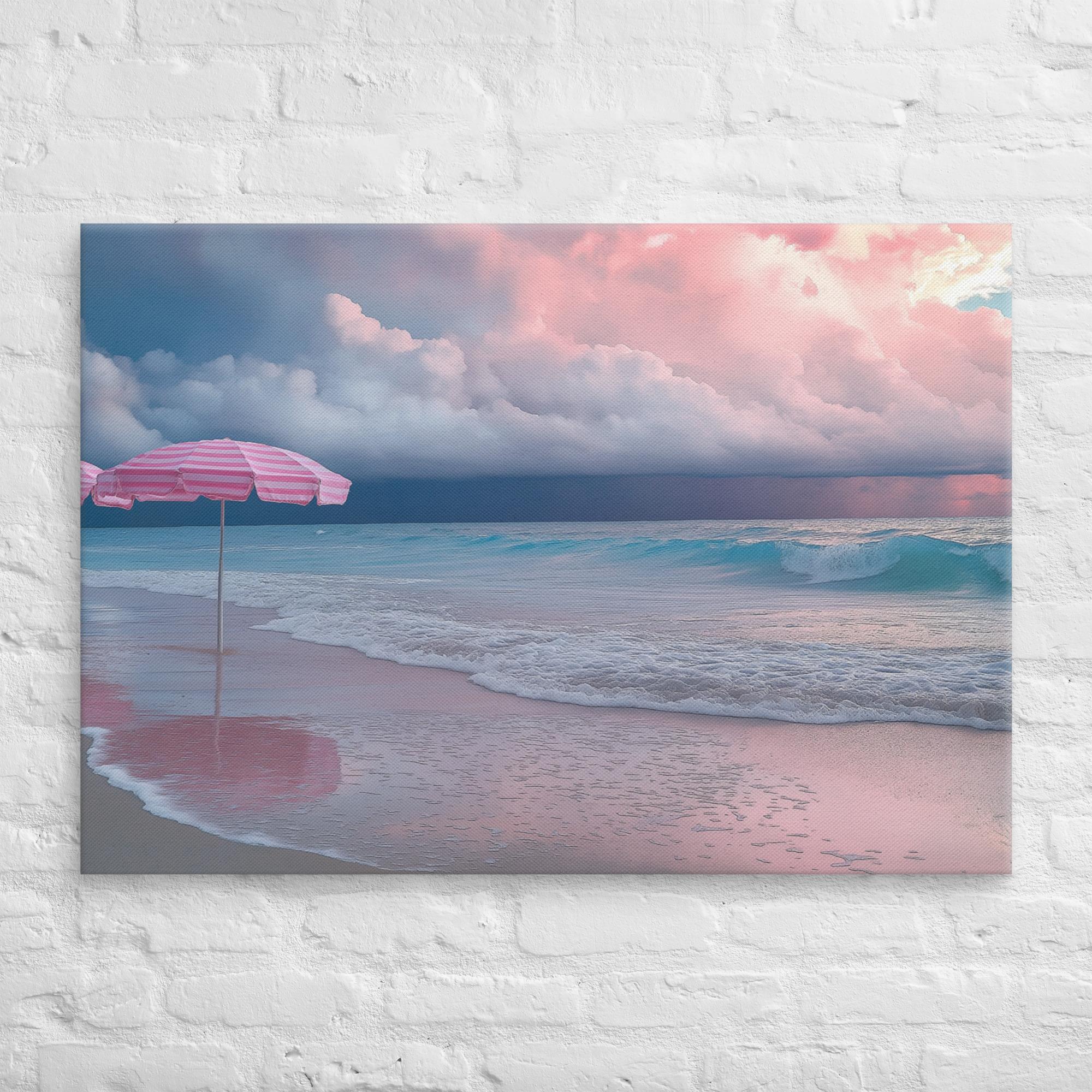 Stormy Beach Sunset Canvas Print with Pink Accents 28