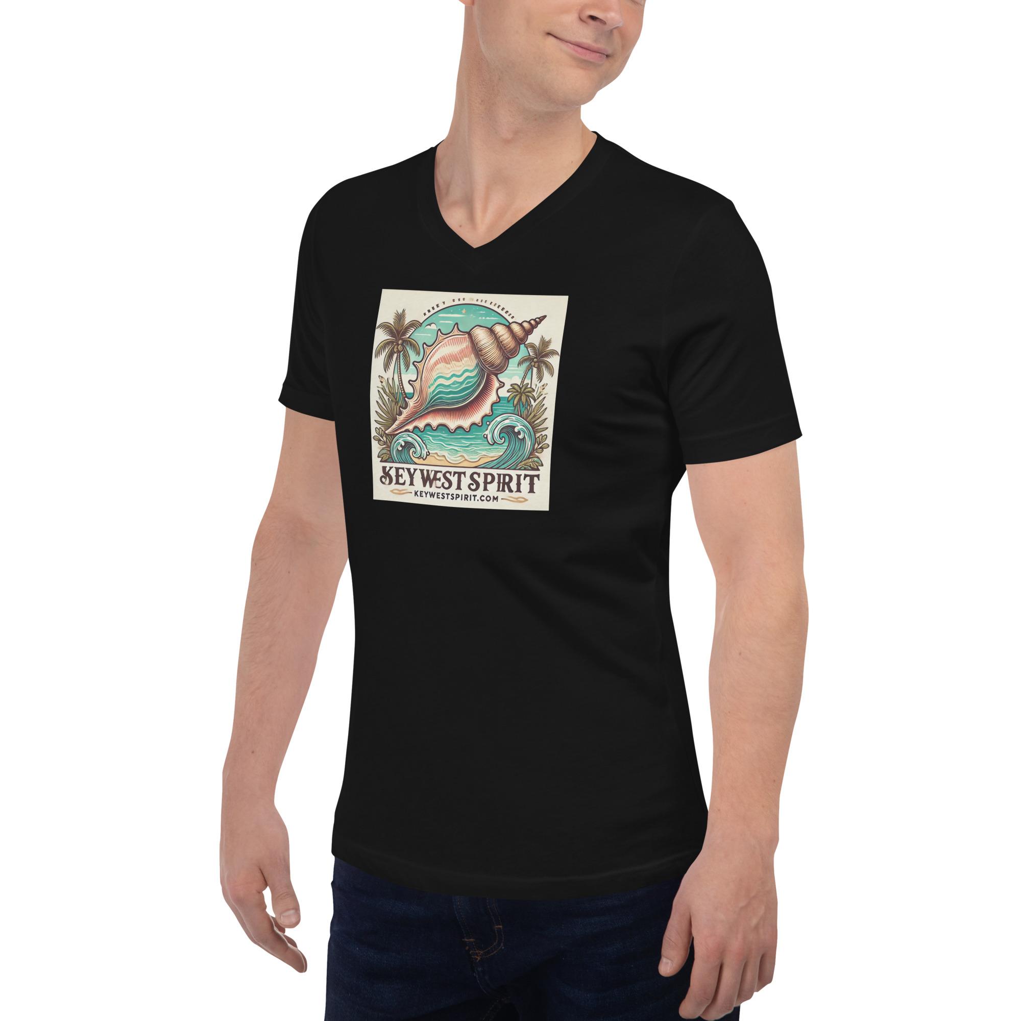 Key West Spirit Conch Shell Unisex Short Sleeve V-Neck T-Shirt Black 3