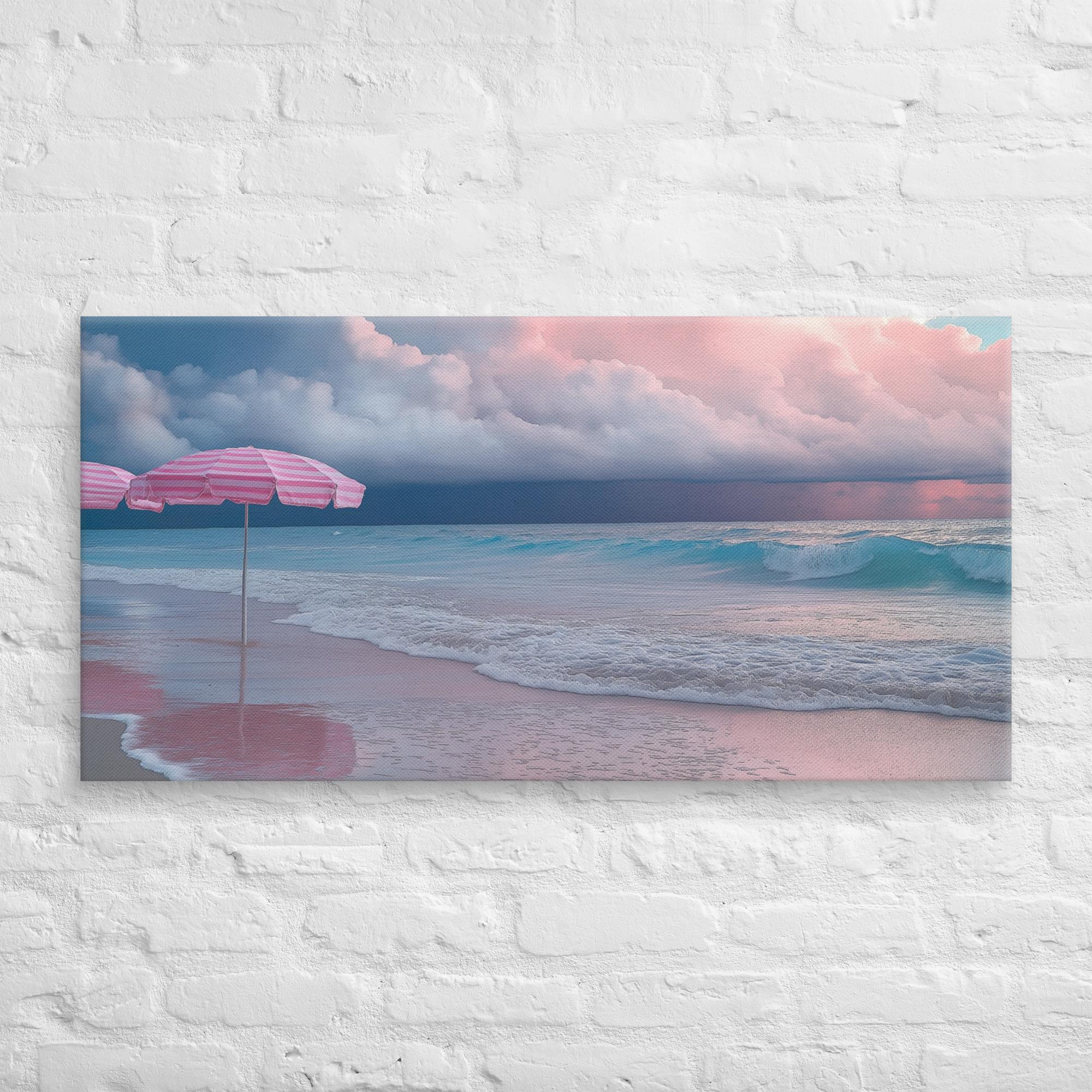Stormy Beach Sunset Canvas Print with Pink Accents 19