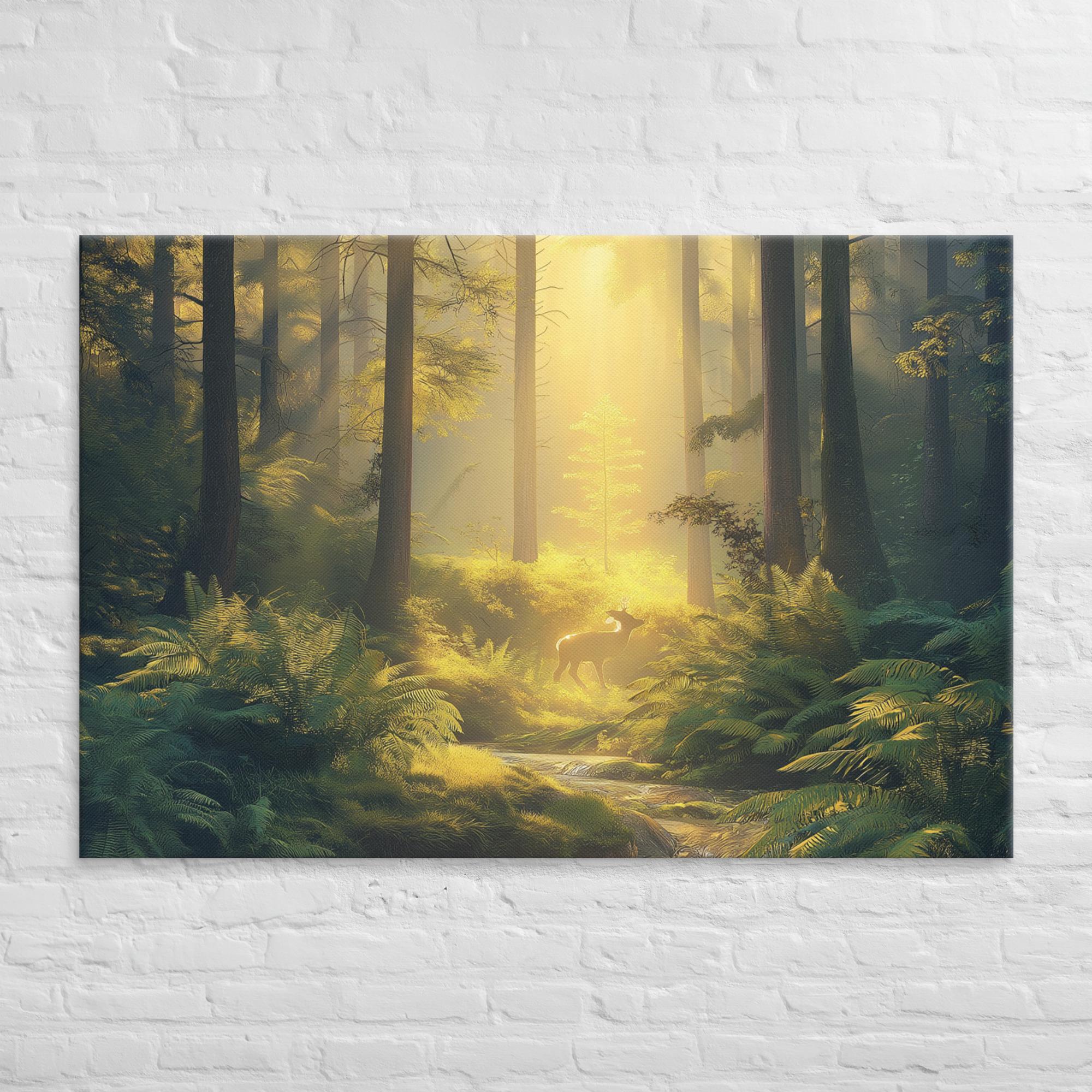 Golden Serenity, A Forest at Dawn Canvas 3