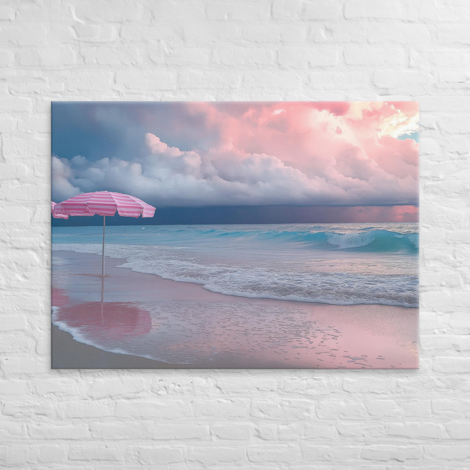 Stormy Beach Sunset Canvas Print with Pink Accents 35