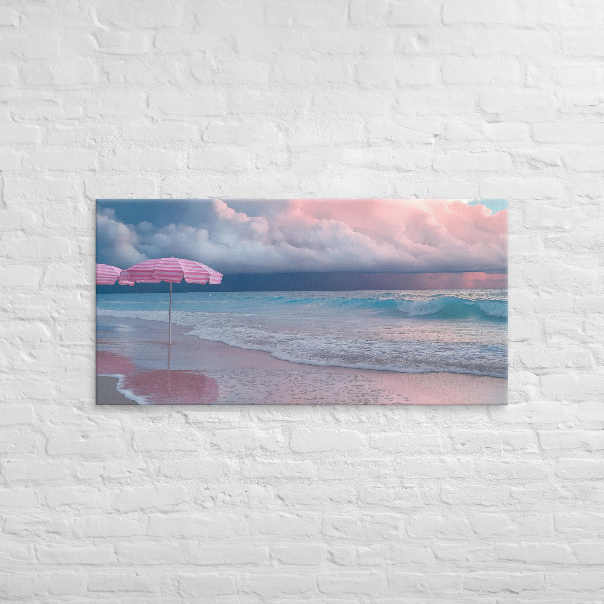 Stormy Beach Sunset Canvas Print with Pink Accents 24