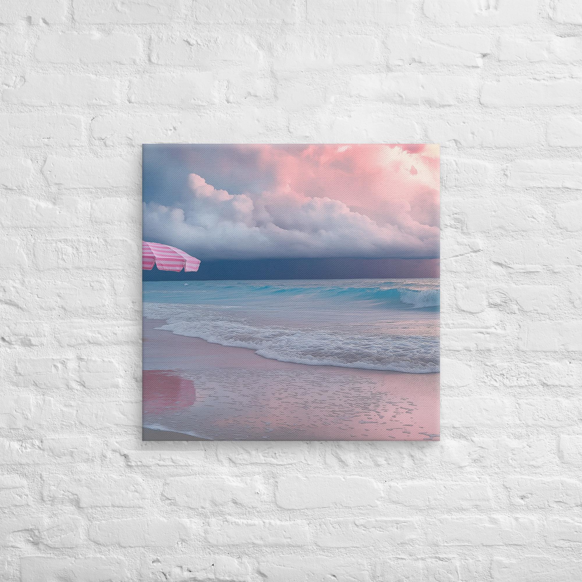 Stormy Beach Sunset Canvas Print with Pink Accents 21