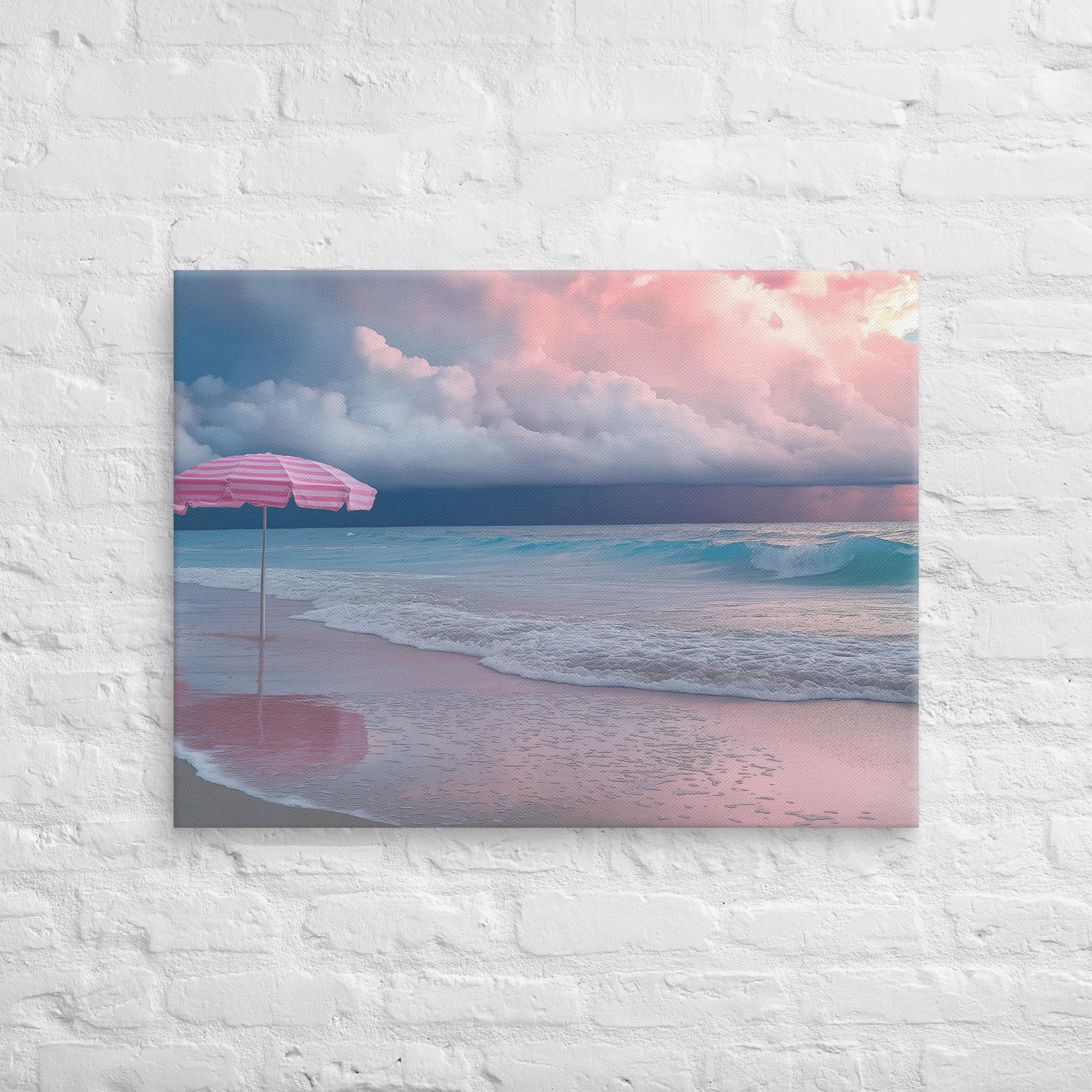 Stormy Beach Sunset Canvas Print with Pink Accents 23