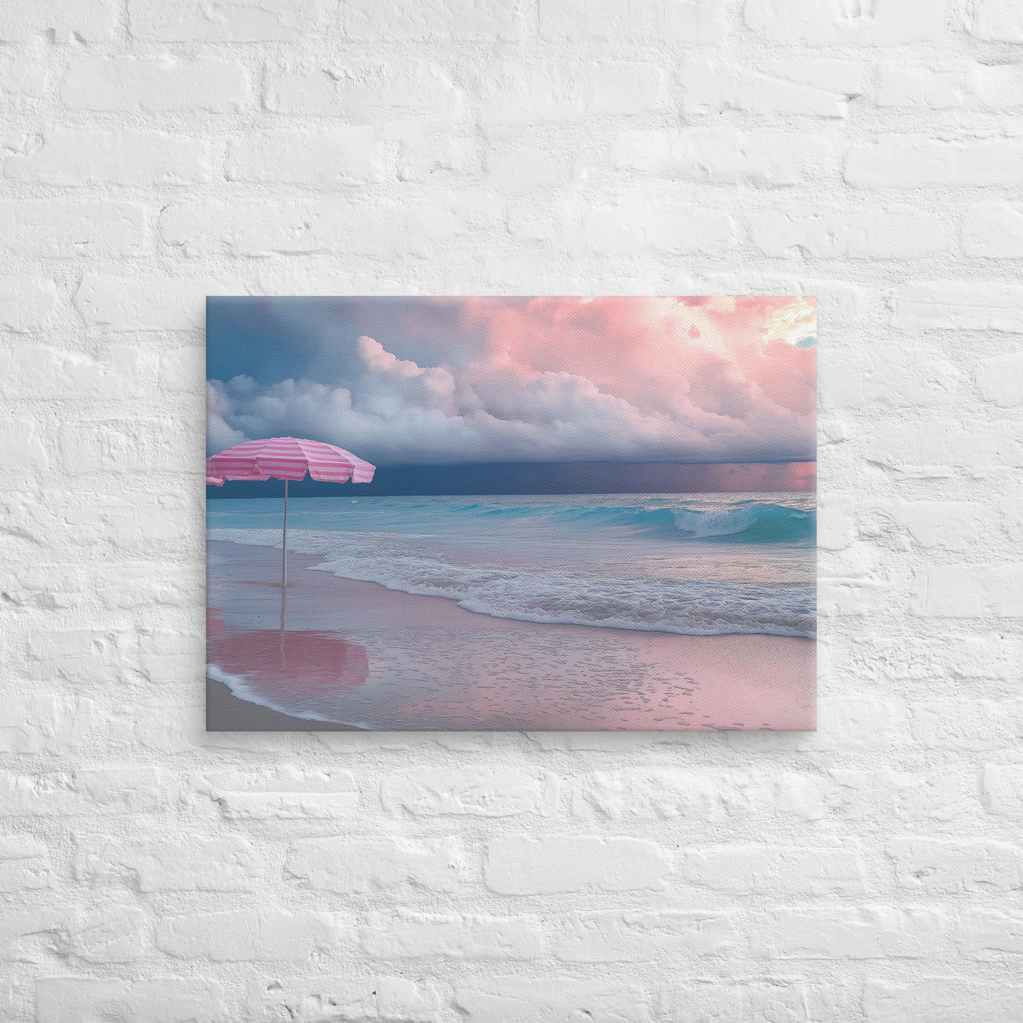 Stormy Beach Sunset Canvas Print with Pink Accents 17