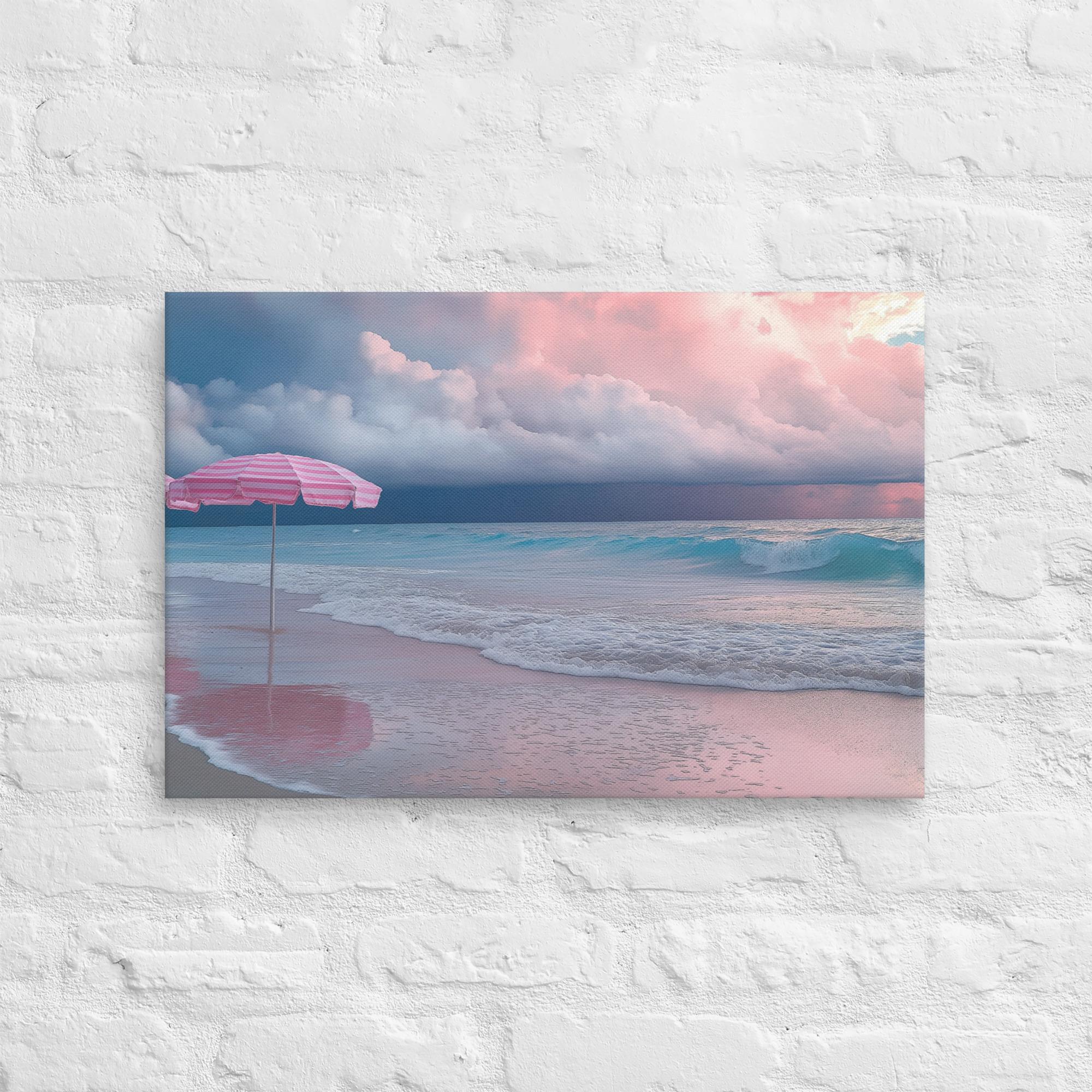 Stormy Beach Sunset Canvas Print with Pink Accents 11
